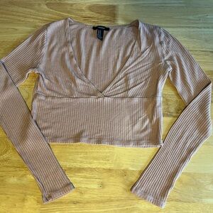 Forever 21 Pink Ribbed Long Sleeve Crop Top